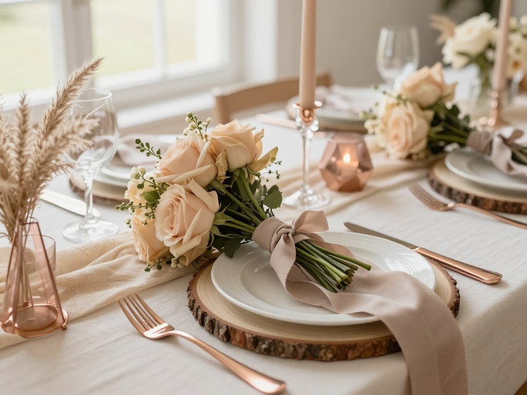 beige and rose gold wedding with natural elements