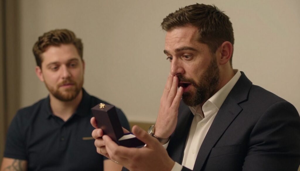 best man opening personalized proposal gift