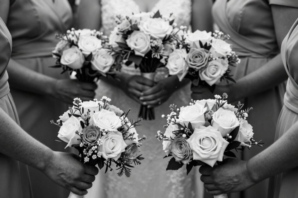 black and white detail shot bridesmaids