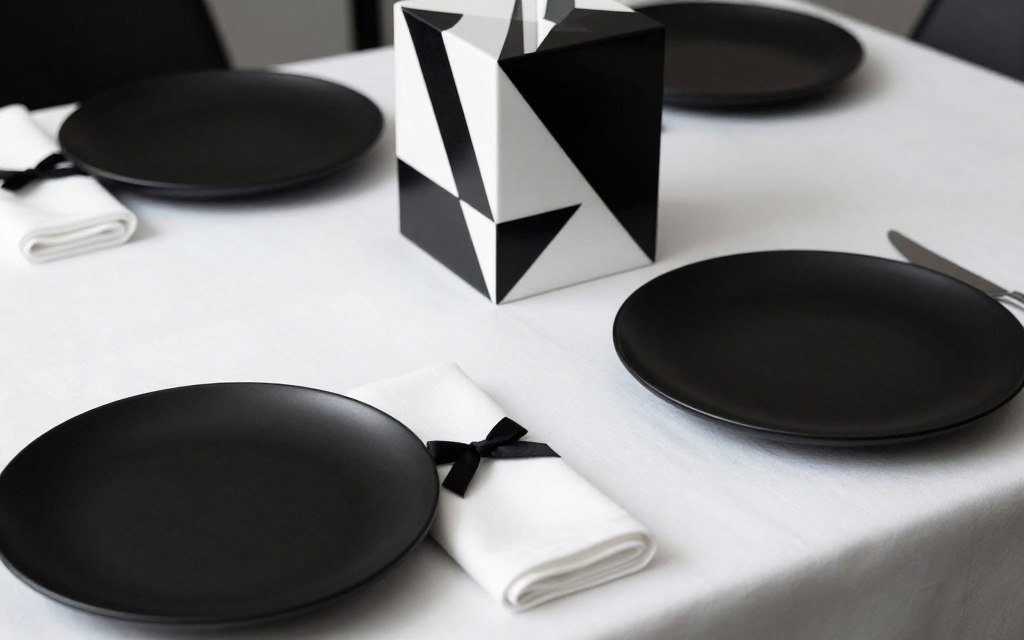 black and white modern table setting