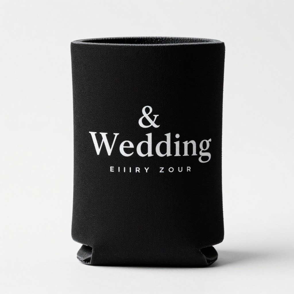 black and white modern wedding koozie