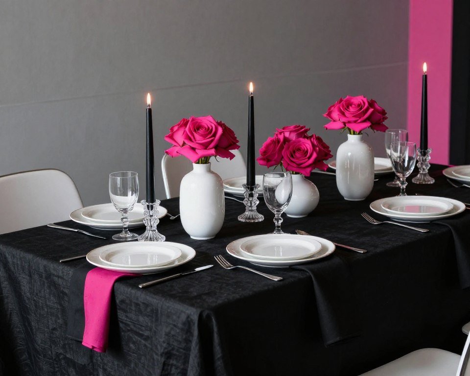 black and white wedding with fuchsia pink accents