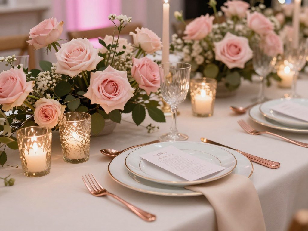 blush pink and gold wedding with romantic lighting