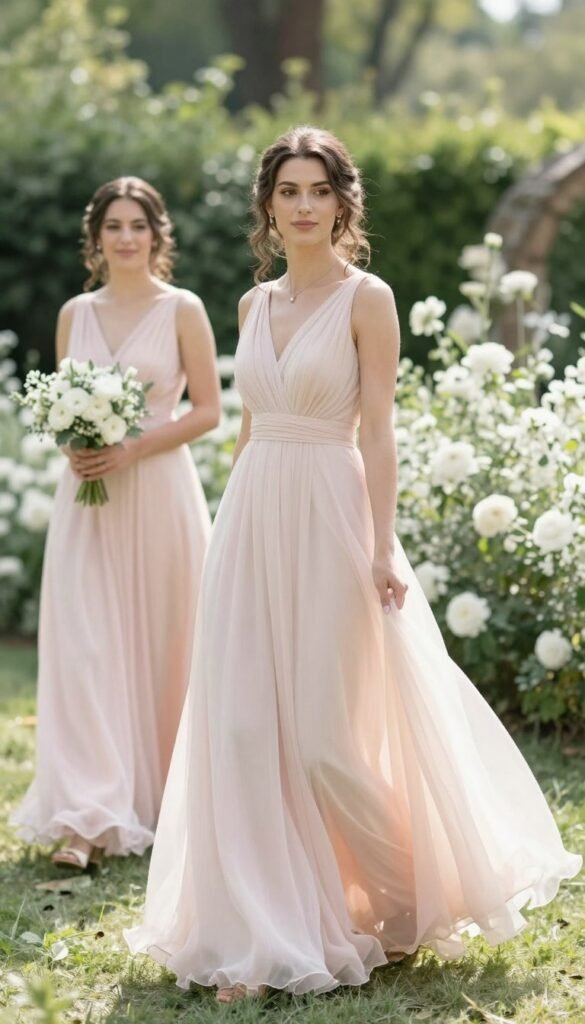 blush pink bridesmaid dress soft garden wedding