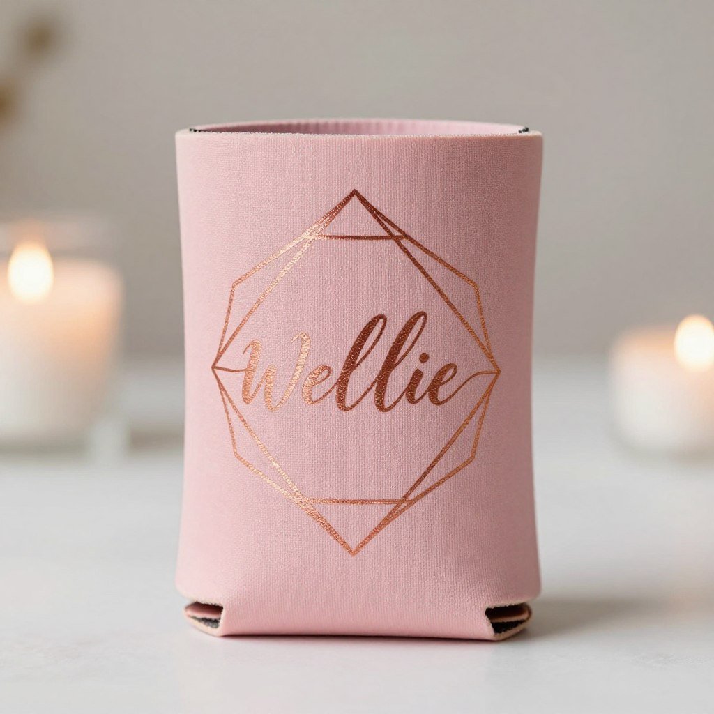 blush pink contemporary wedding koozie