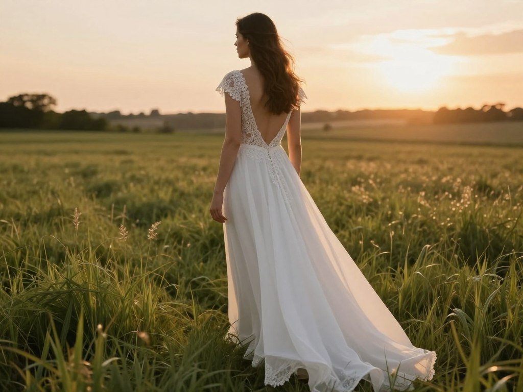 bohemian wedding dress back detail with open design