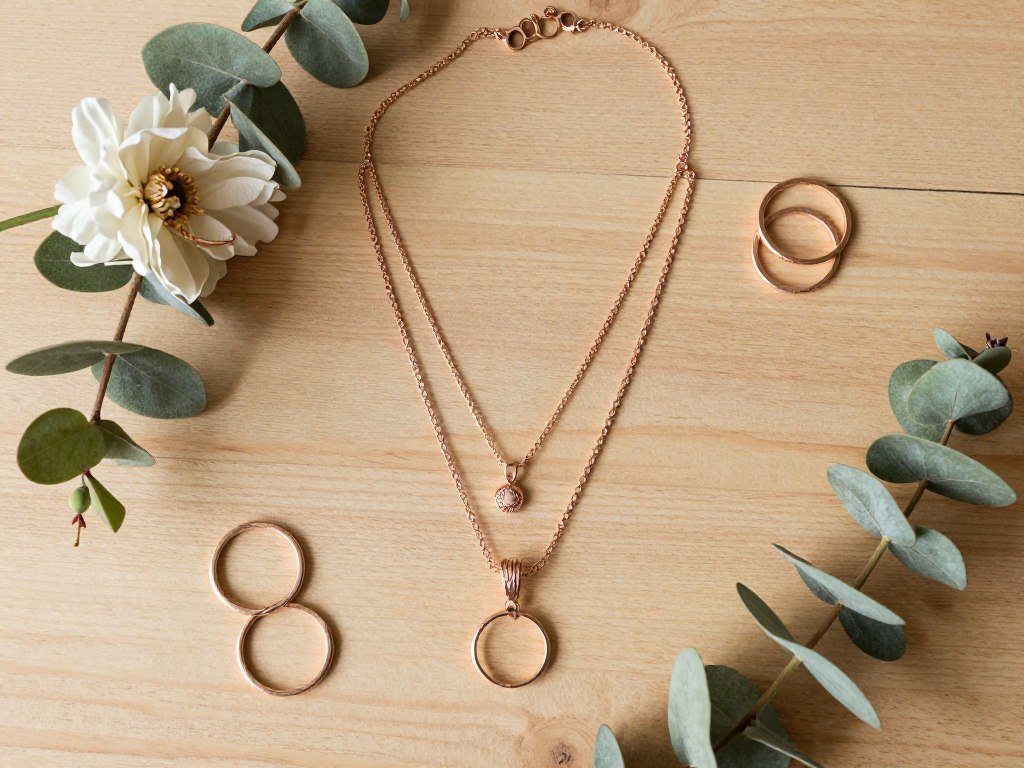bohemian wedding jewelry with rose gold and natural elements