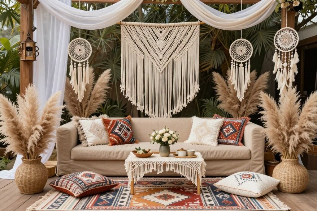 bohemian whimsical wedding decoration with macrame and pampas grass bohemian whimsical wedding decoration with macrame and pampas grass