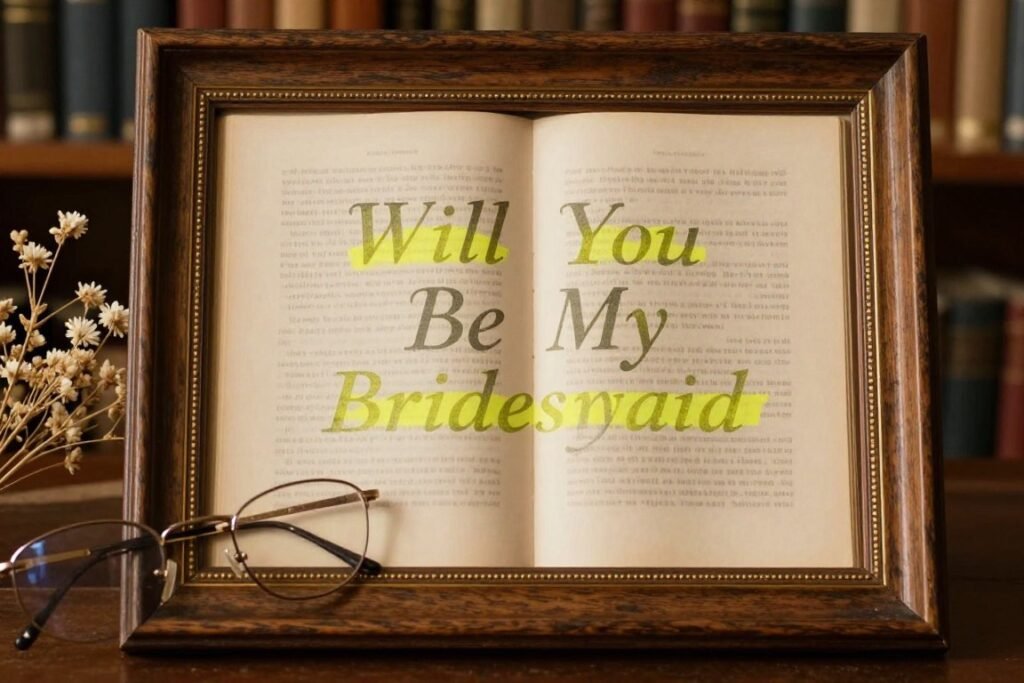 book page bridesmaid proposal with highlighted words