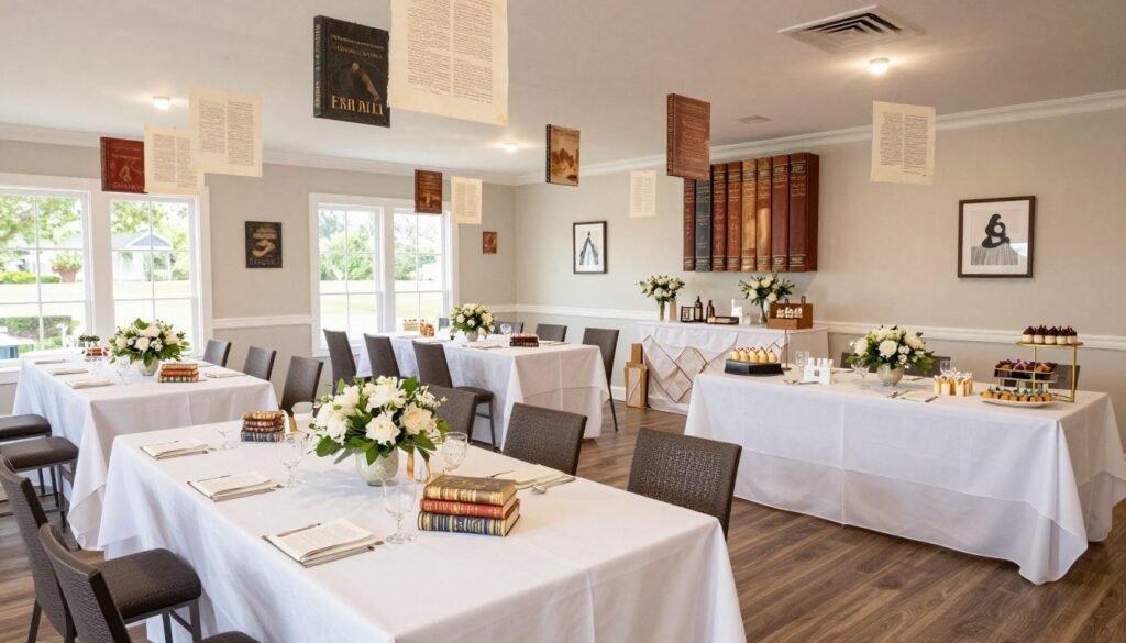 book themed bridal shower venue setup with elegant decorations book themed bridal shower venue setup with elegant decorations