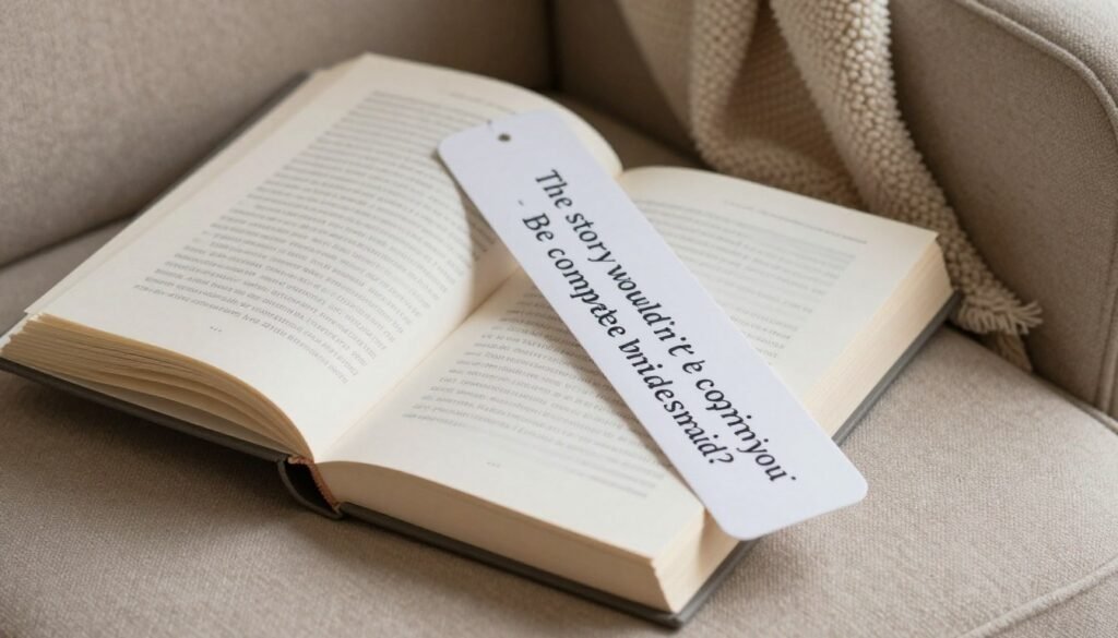 book with custom bookmark bridesmaid proposal message