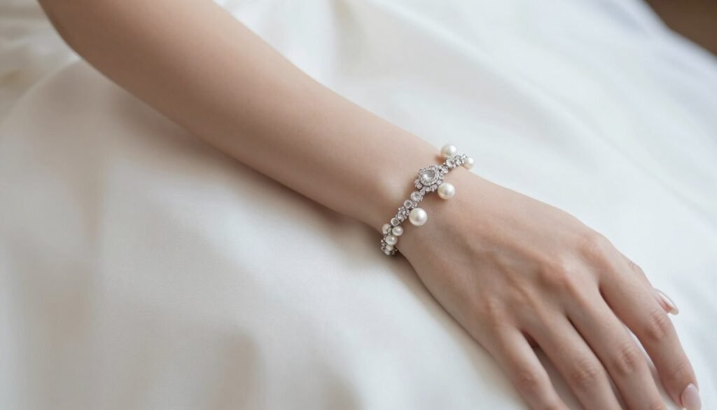 bridal bracelet pearl and crystal on wrist bridal bracelet pearl and crystal on wrist