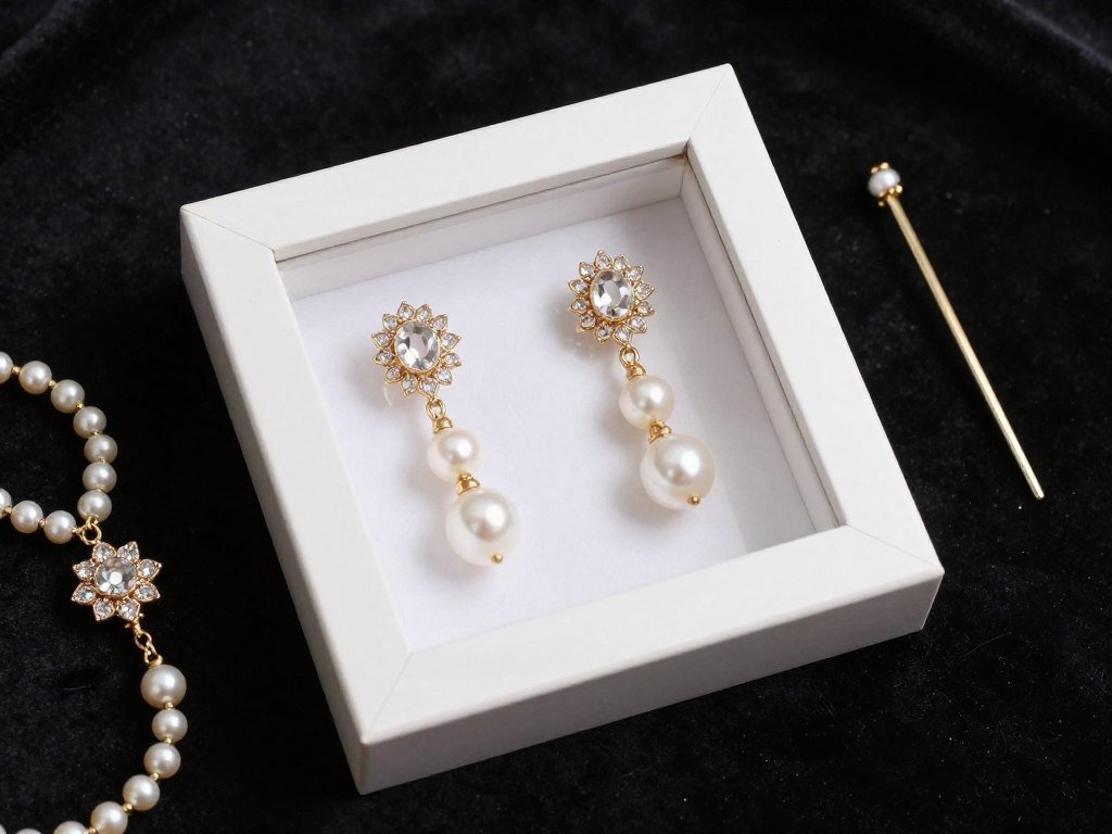 bridal jewelry and accessories arranged in shadow box display