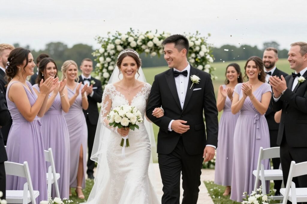 bridal party celebrating after ceremony