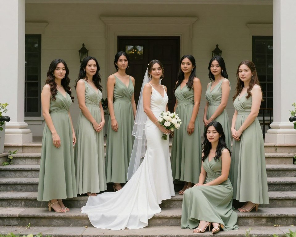 bridal party group photos with creative positioning