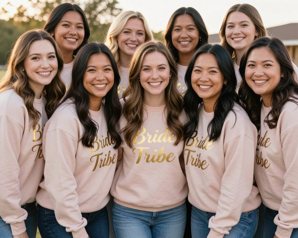 bridal party in matching proposal shirts