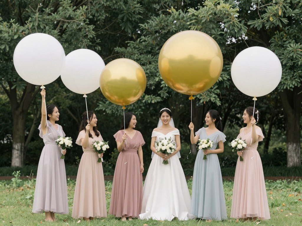 bridal party photos with creative prop use