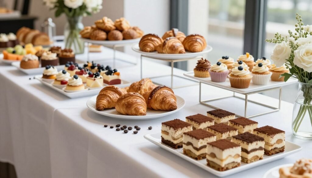bridal shower brunch spread with coffee-themed food