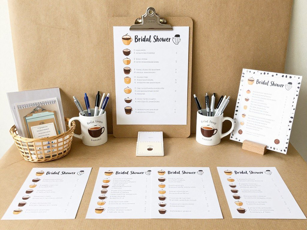 bridal shower game setup with coffee theme
