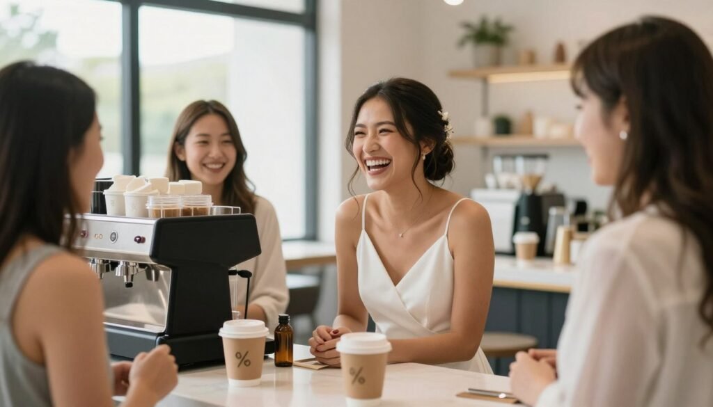 bridal shower photography setup with coffee theme decorations