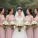 bride and bridesmaid pictures showing elegant bridal party lineup