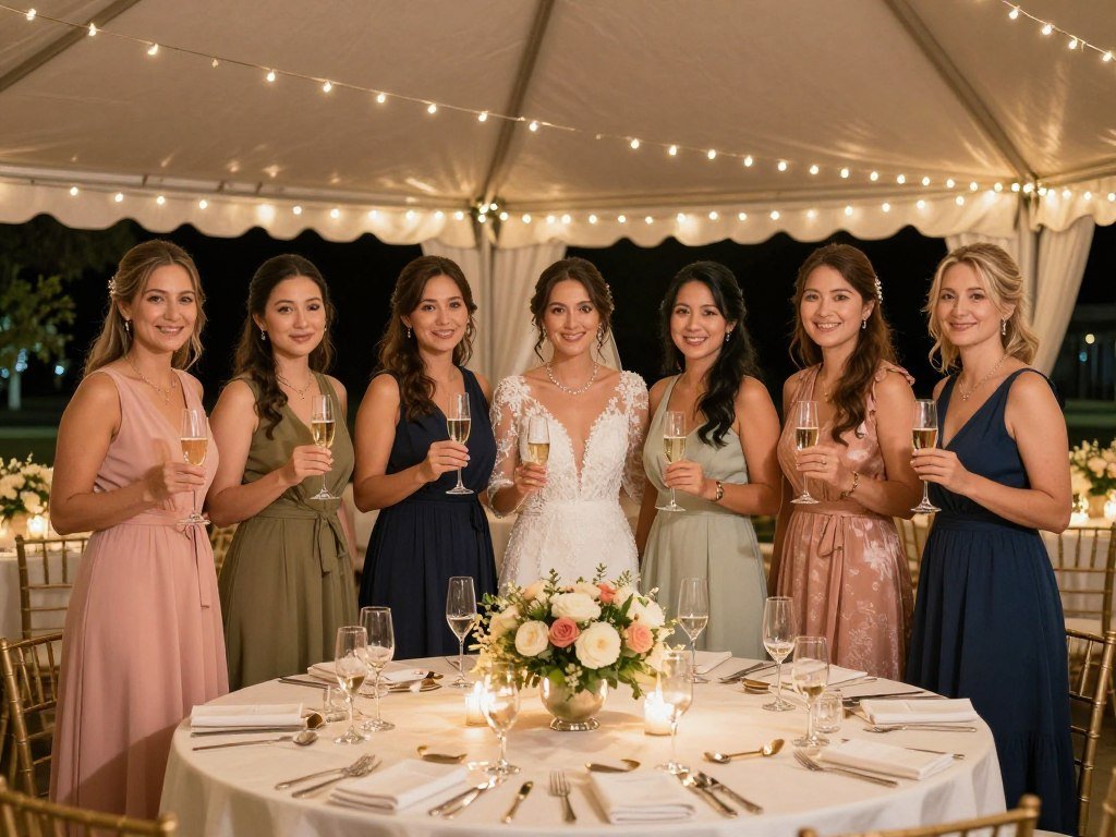 bride and bridesmaids at reception venue
