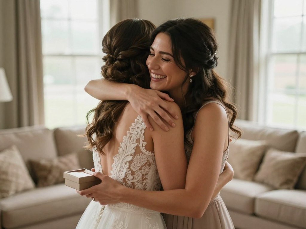 bride asking friend to be bridesmaid with proposal gift