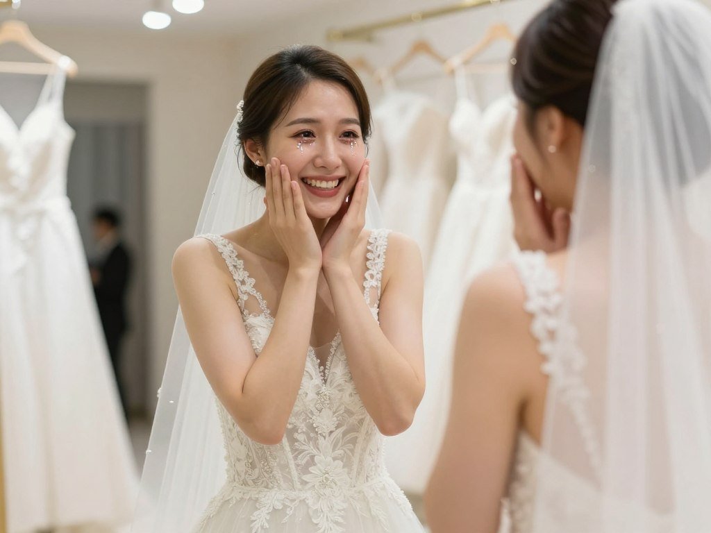 bride emotional moment finding perfect dress