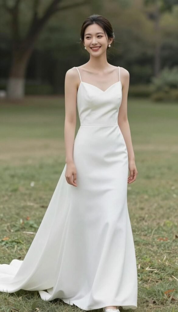 bride in simple elegant wedding dress for small wedding