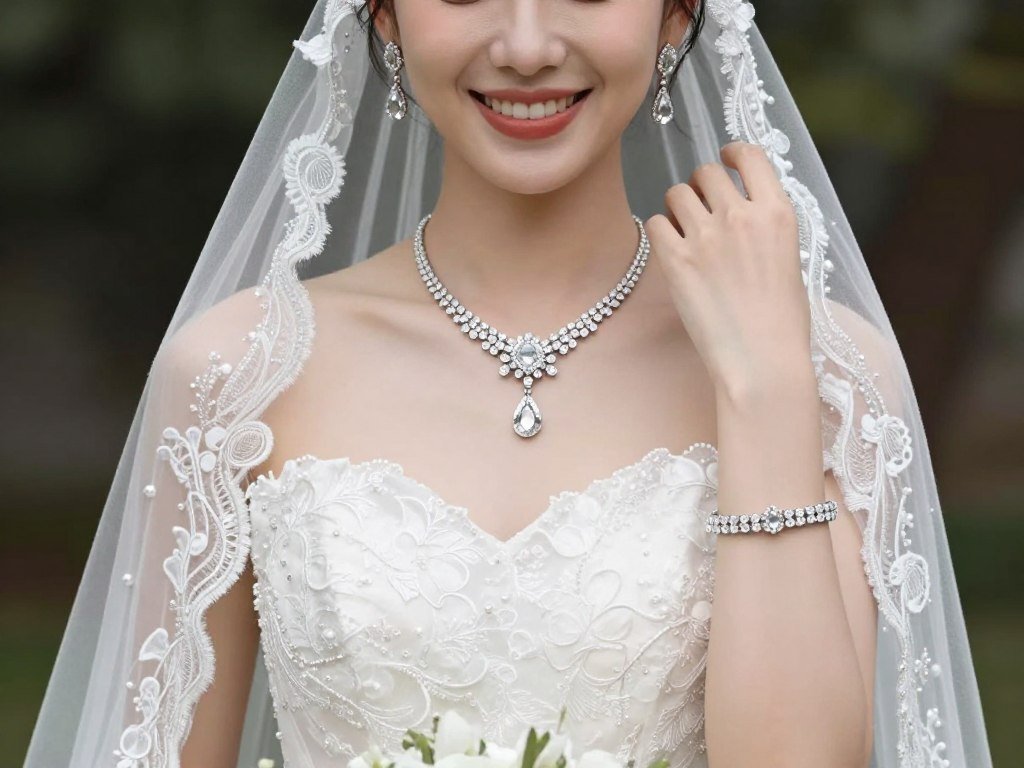 bride wearing complete jewelry wedding day