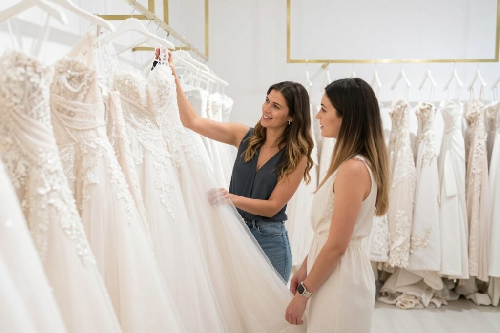 bride wedding dress shopping bridal boutique
