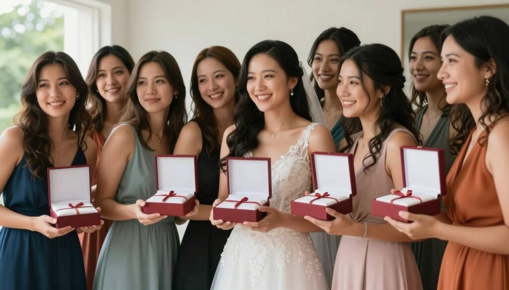 bride with her bridal party after proposals