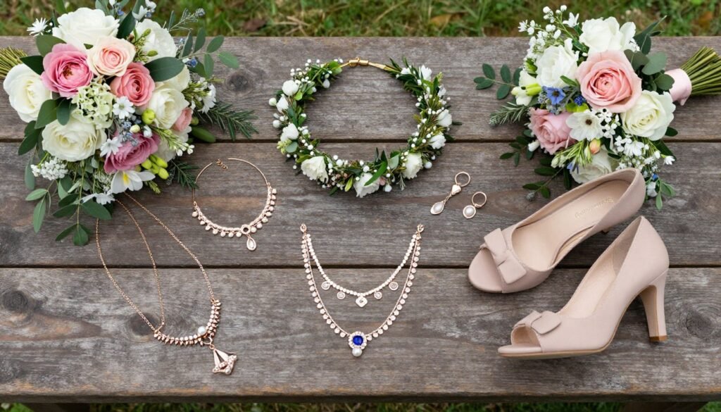 bridesmaid accessories garden party wedding display