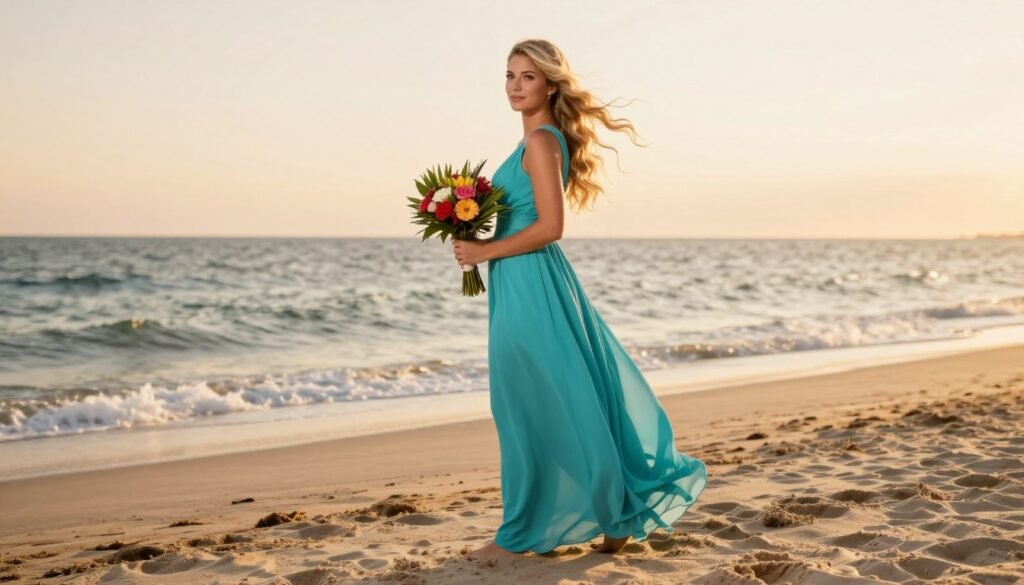 bridesmaid beach wedding hairstyle with natural waves