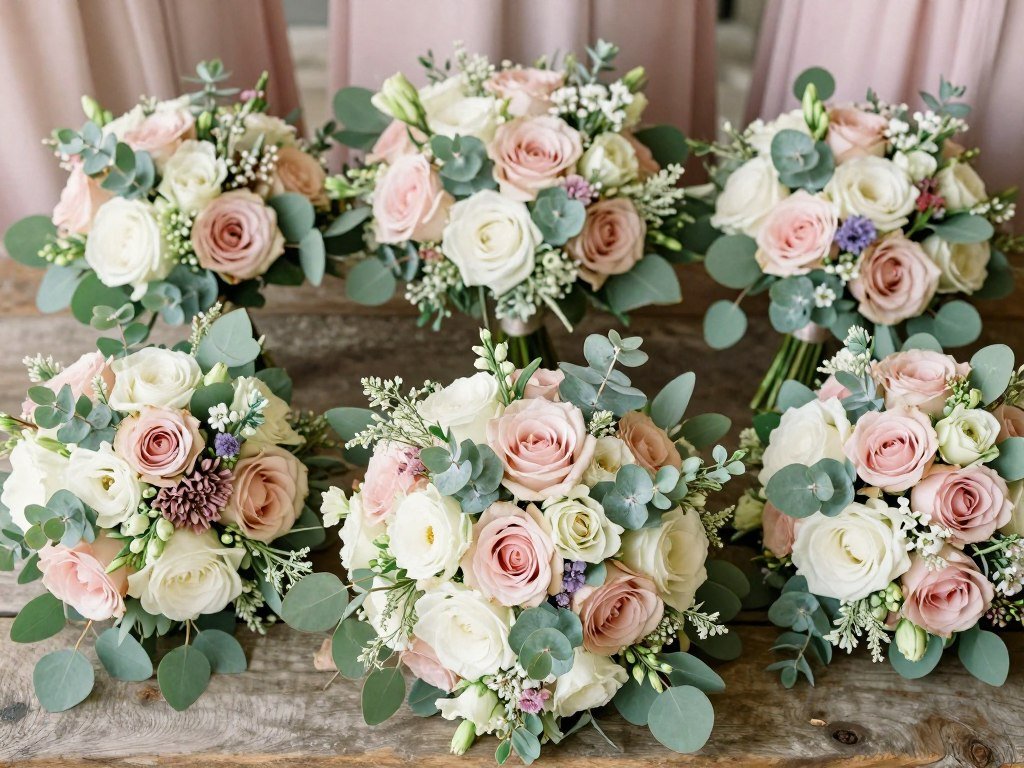 bridesmaid bouquets arranged together