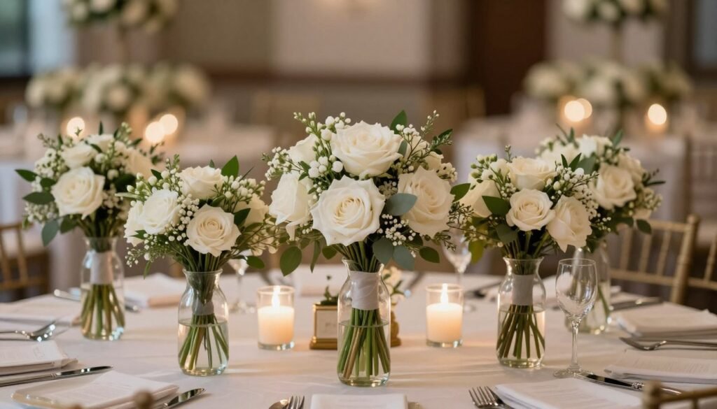 bridesmaid bouquets displayed at reception bridesmaid bouquets displayed at reception