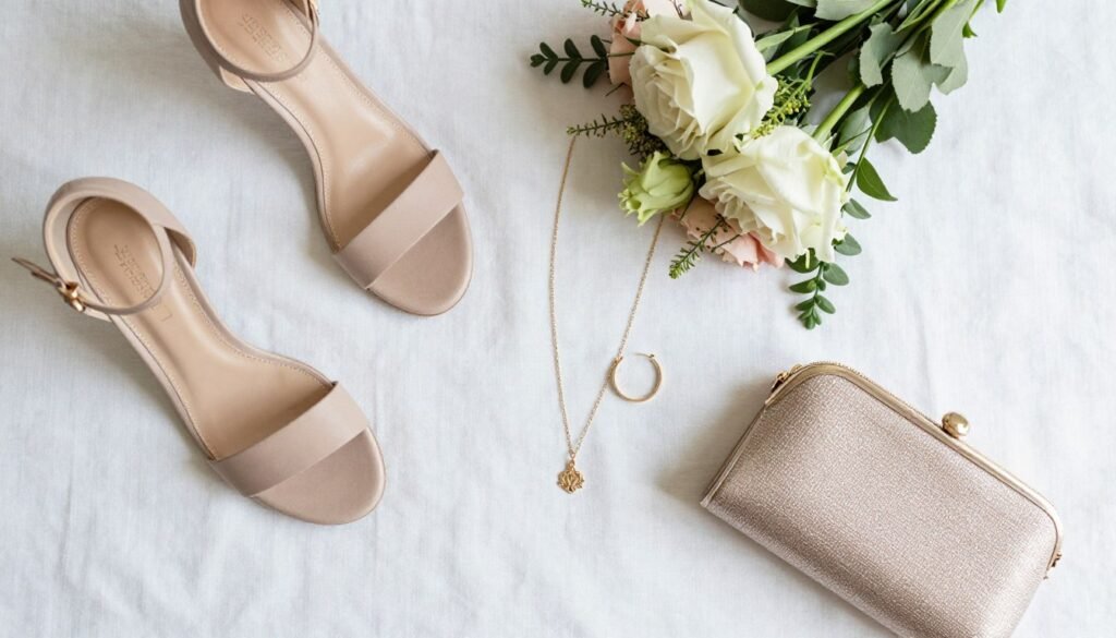 bridesmaid dress accessories including shoes jewelry and flowers