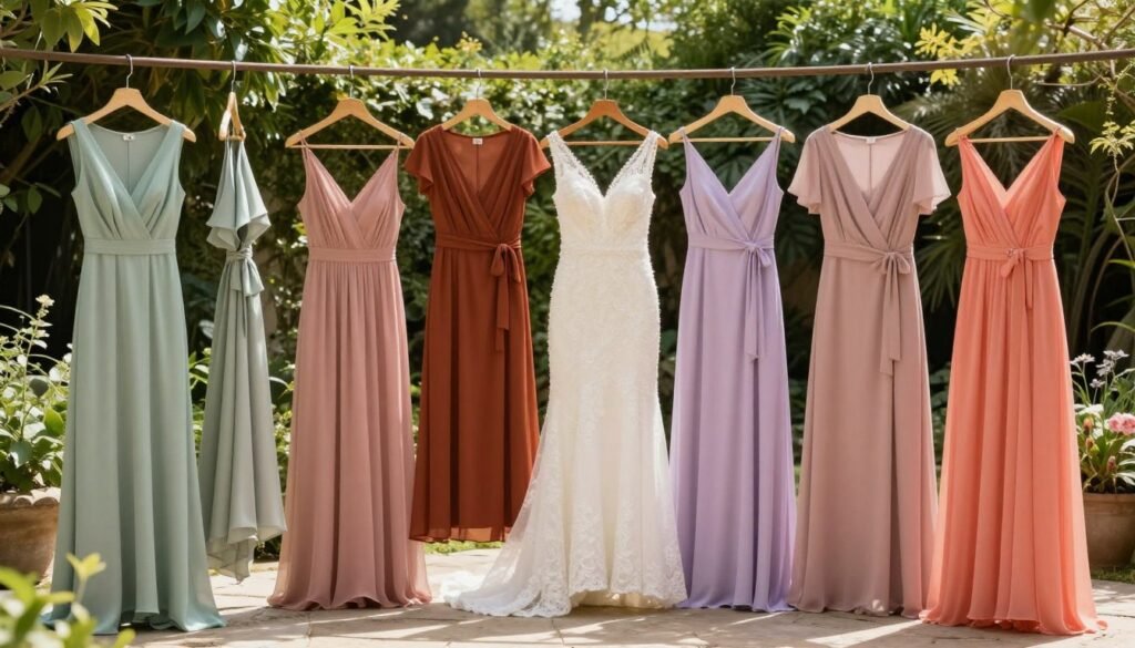 bridesmaid dresses in trending summer wedding colors displayed together