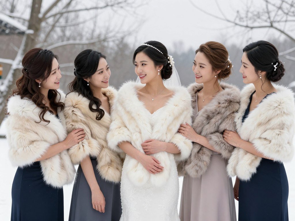 bridesmaid dresses winter wedding fur wrap