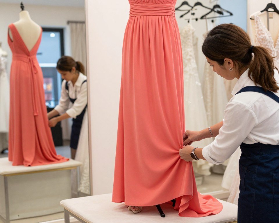 bridesmaid getting dress alterations from seamstress for perfect fit