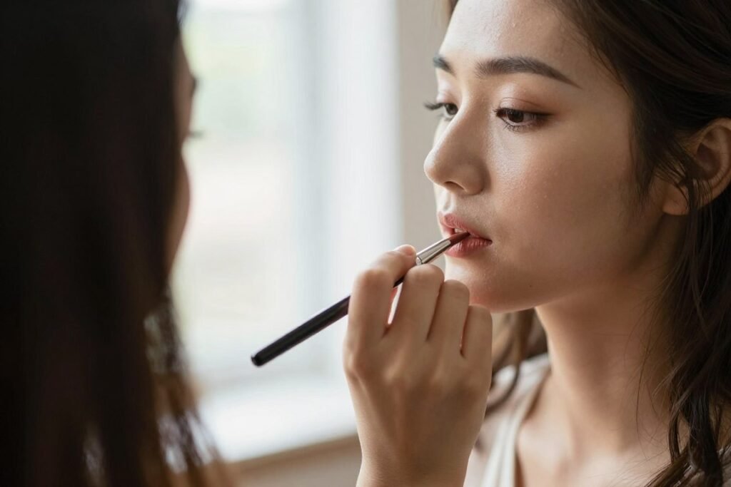bridesmaid getting makeup applied