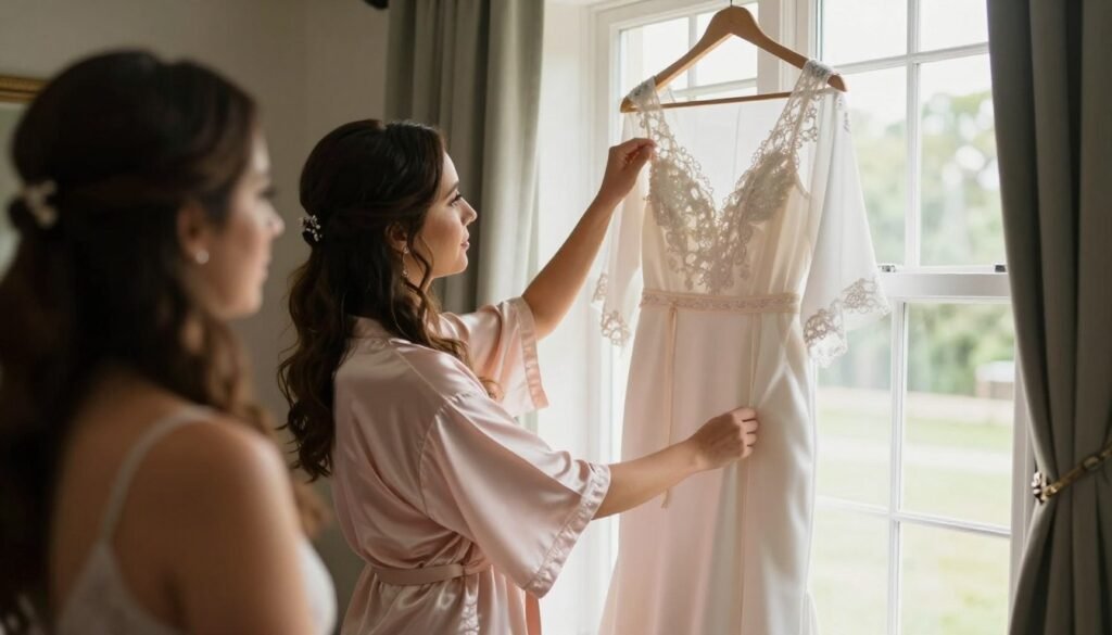 bridesmaid getting ready for summer outdoor wedding