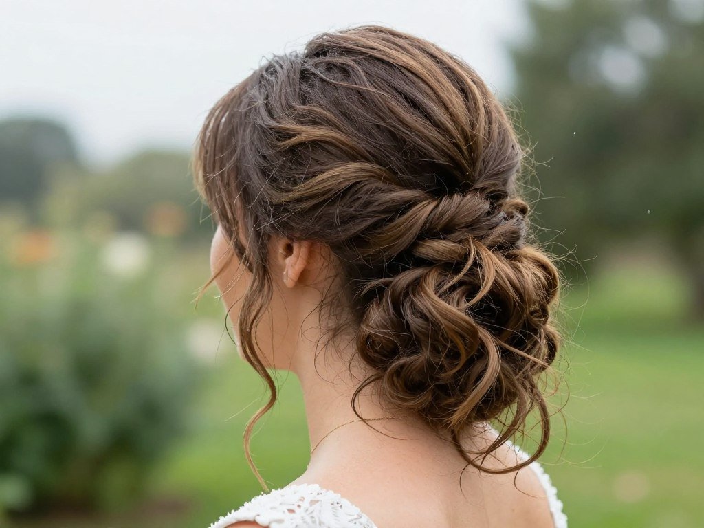 bridesmaid hairstyle in humid outdoor wedding setting