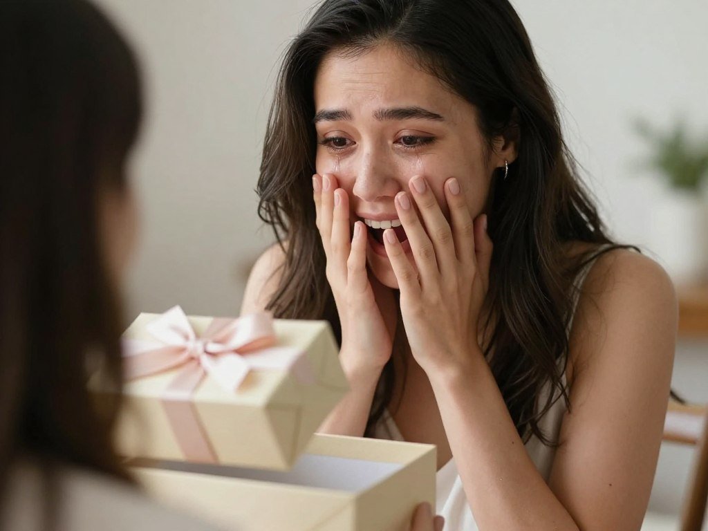 bridesmaid opening personalized proposal gift box with emotional expression bridesmaid opening personalized proposal gift box with emotional expression