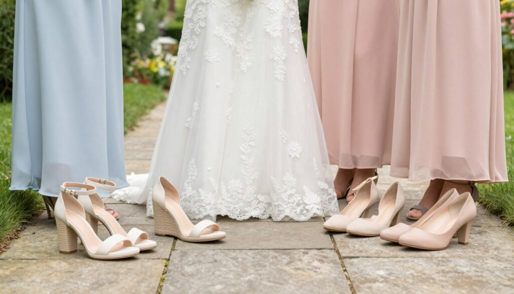 bridesmaid shoes wedges block heels garden appropriate