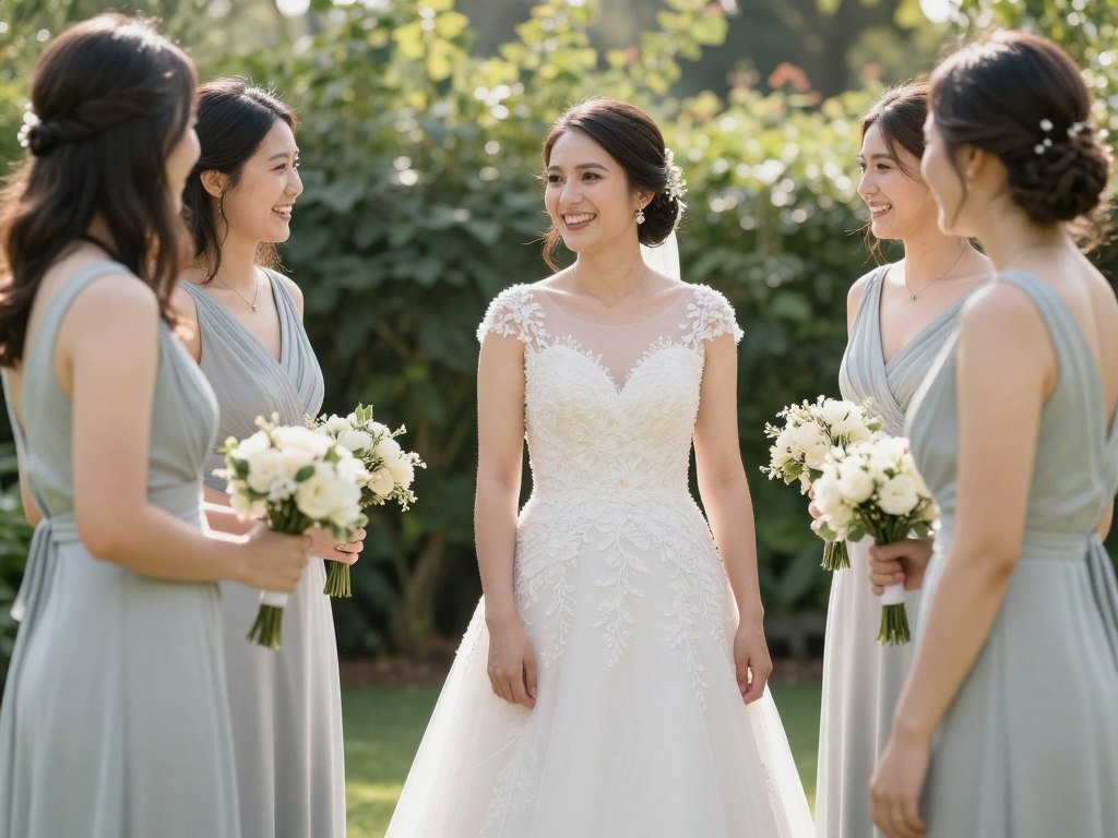 bridesmaid wearing a-line dress outdoor wedding