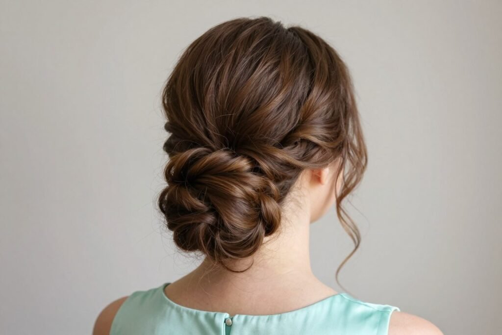 bridesmaid with straight hair textured updo