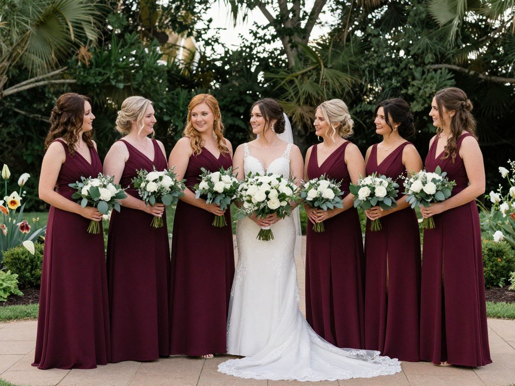 bridesmaids arranged by height in formation