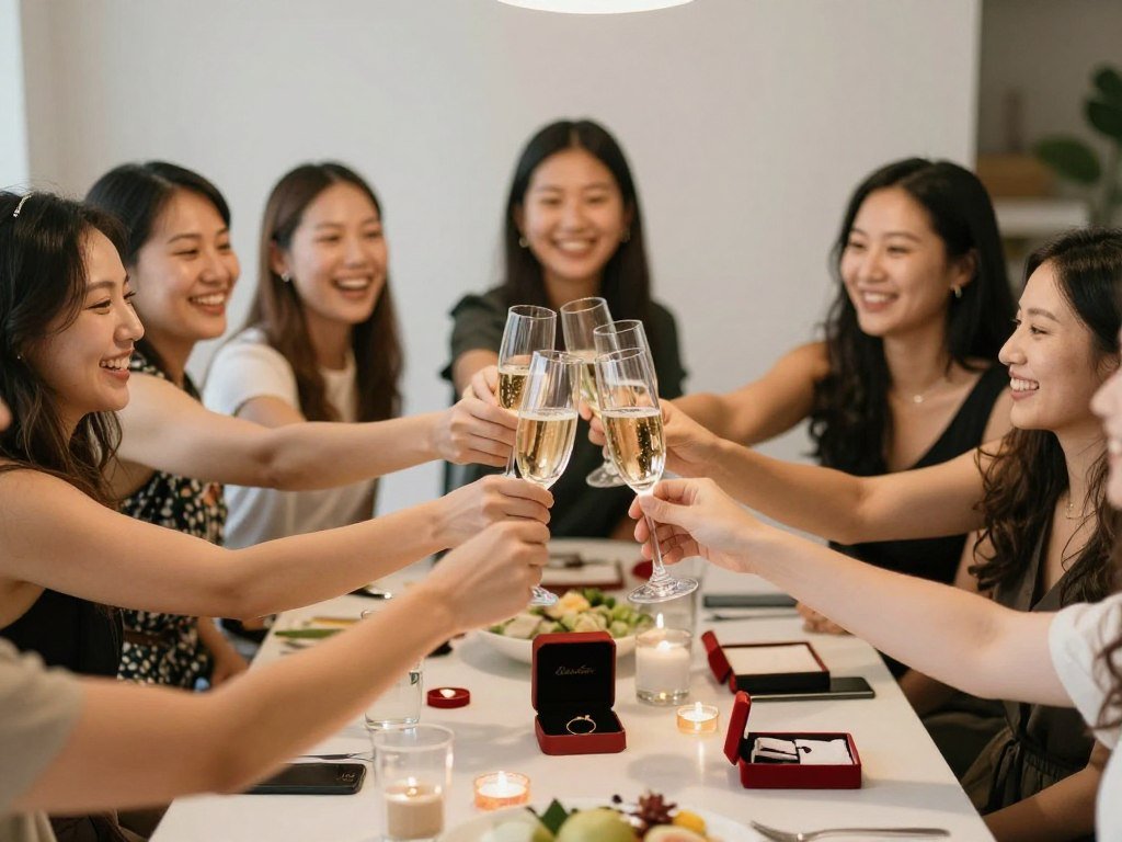 bridesmaids celebrating together