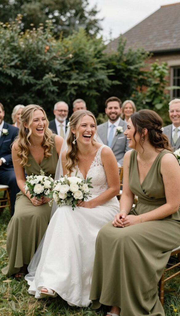 bridesmaids comfortable enjoying garden party wedding celebration